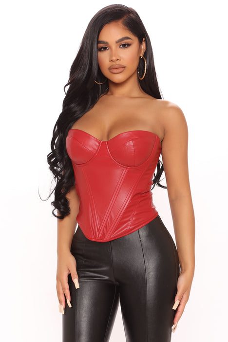 Bae For Tonight Faux Leather Corset Top Wine Fashion Nova