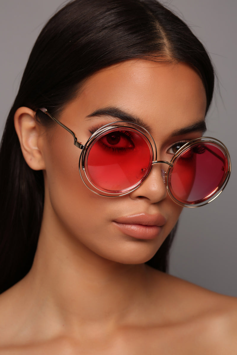 In Circles Sunglasses - Pink/Gold | Fashion Nova, Sunglasses | Fashion Nova