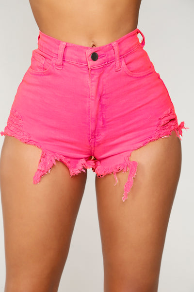 Neon pink jean shorts store