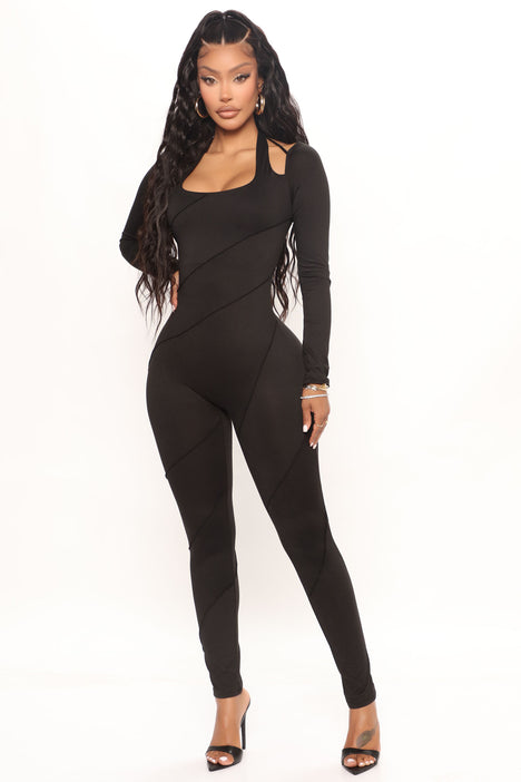 Black long sleeve jumpsuit top fashion nova