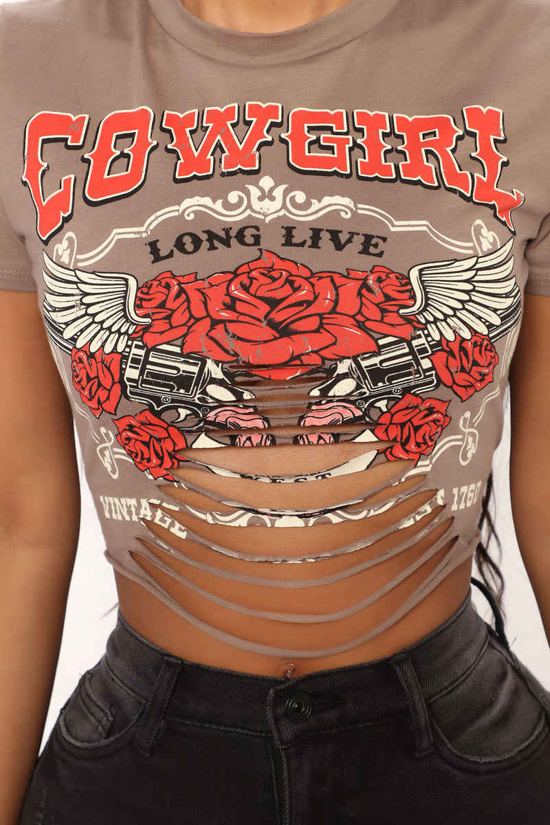Saddle Up Cowgirl Tee In Mocha