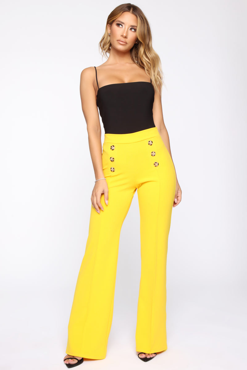 Bailey Button High Rise Pants - Yellow | Fashion Nova, Pants | Fashion Nova