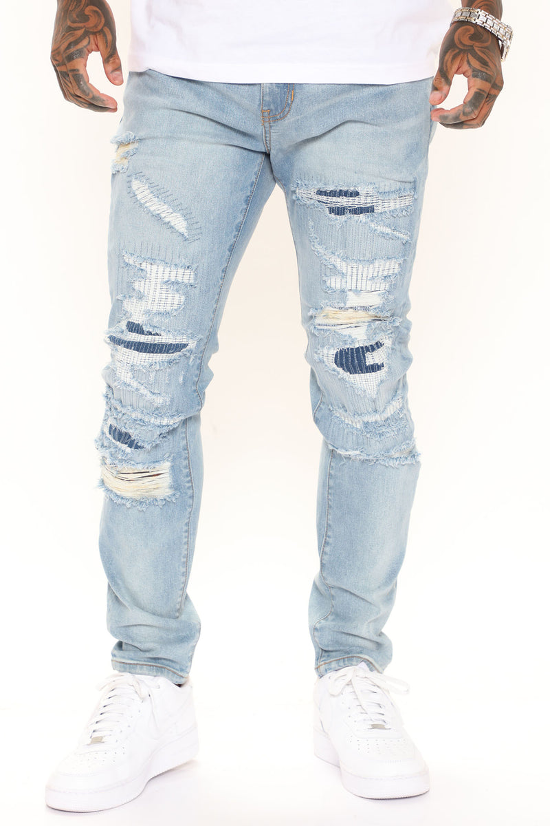 Repair Me Stitched Skinny Jeans - Light Blue Wash | Fashion Nova, Mens ...