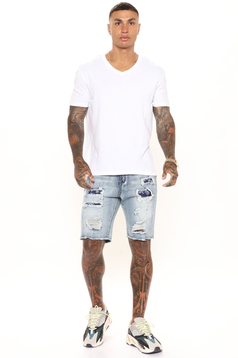 Rebel With Bandana Denim Shorts - Medium Wash | Fashion Nova, Mens Denim Shorts | Fashion Nova