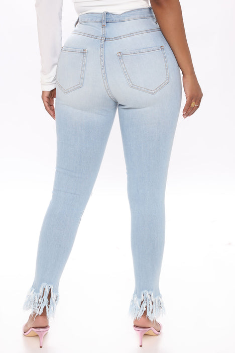 Hang Around Fringe Ankle Jeans Light Blue Wash