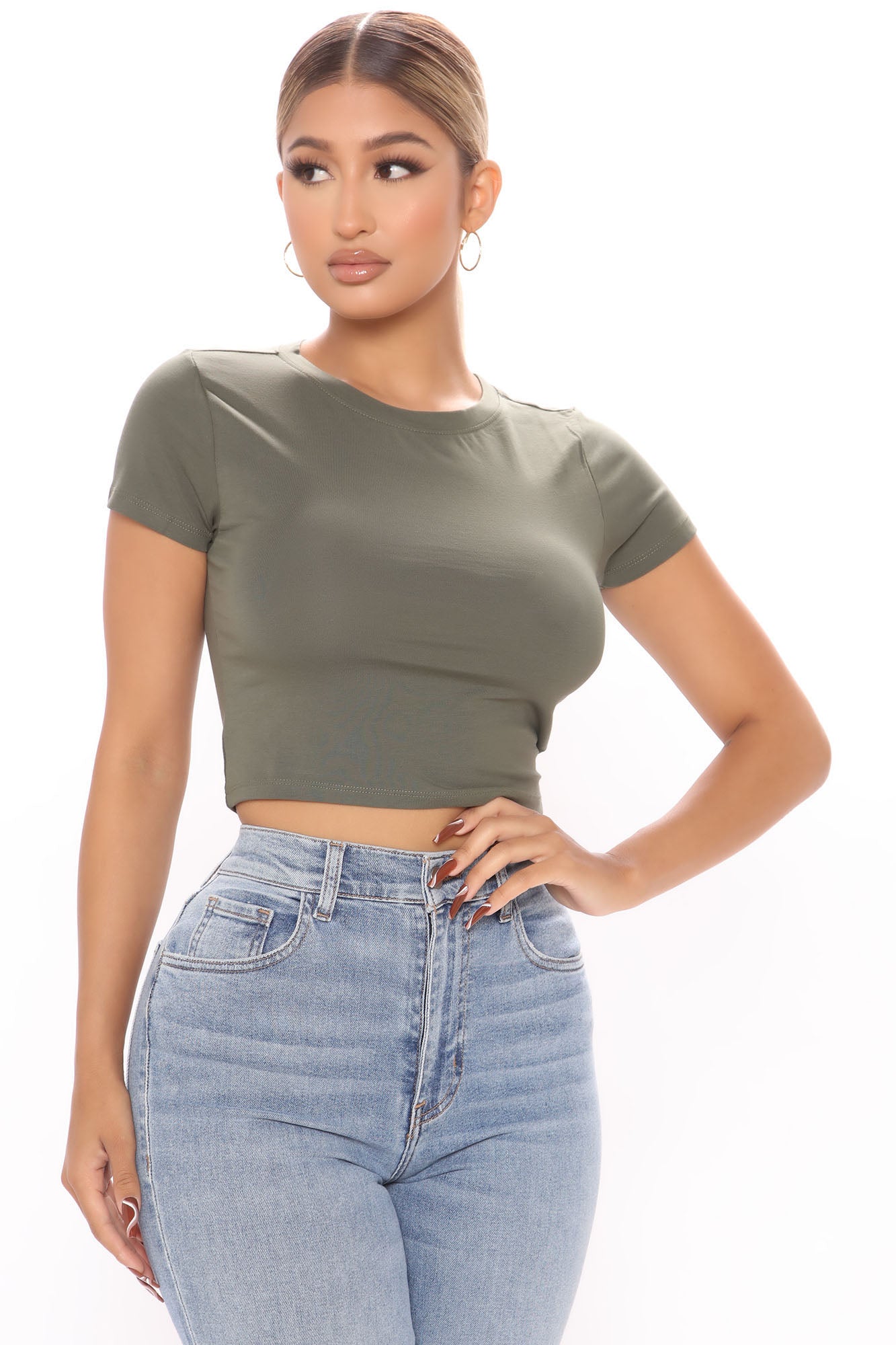 Olive green crop top outfits store