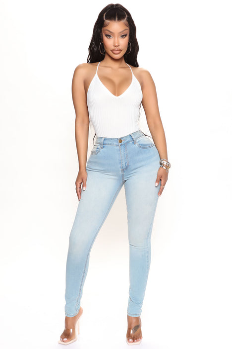 Alexa High Rise Booty Lifter Skinny Jeans Light Blue Wash