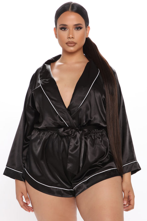 Sunday Morning Satin Sleep Romper Black Fashion Nova Lingerie