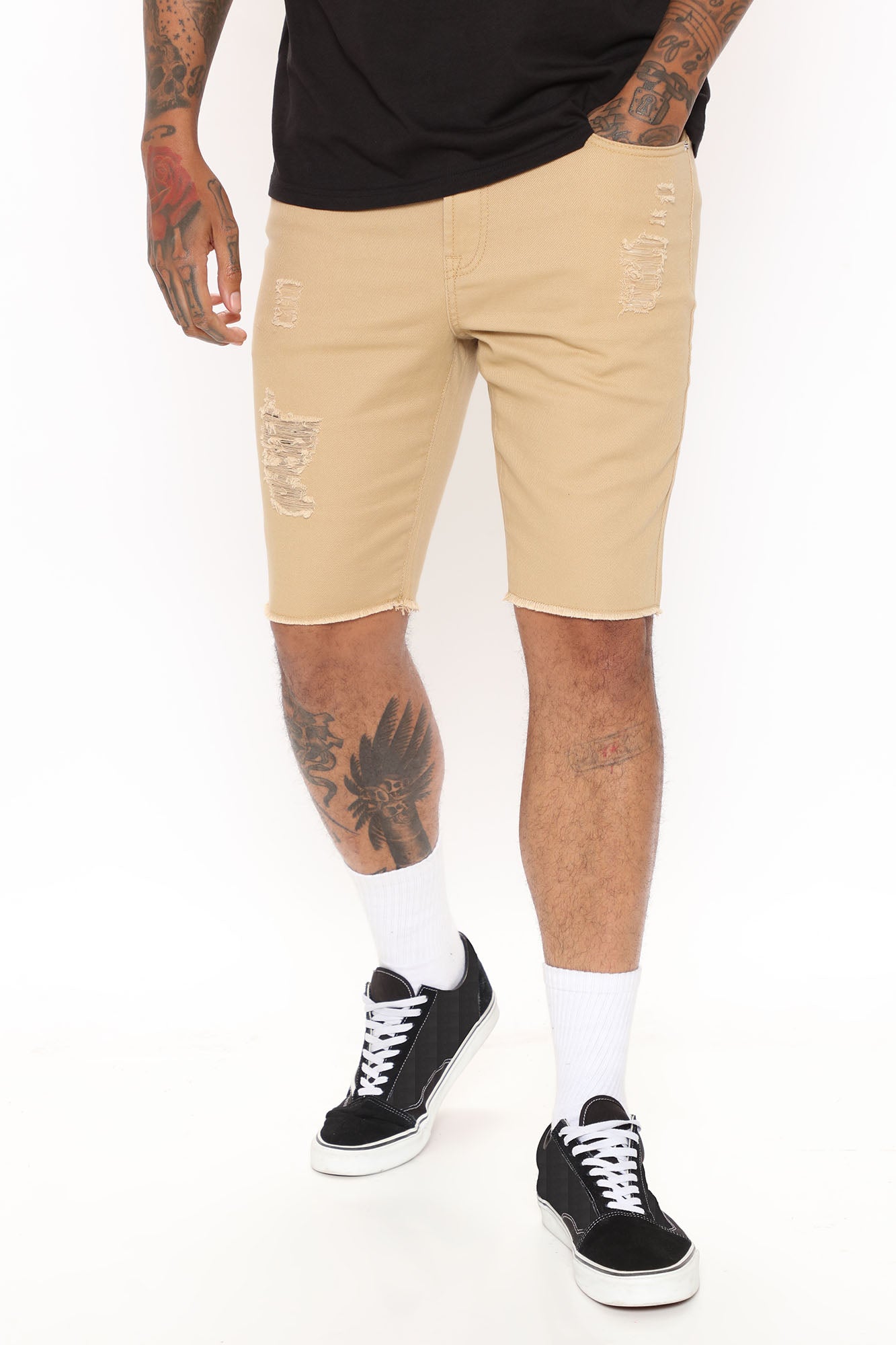 Summer Vibes Ripped Denim Shorts Khaki Fashion Nova Mens