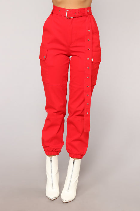Red cargo pants fashion nova best sale