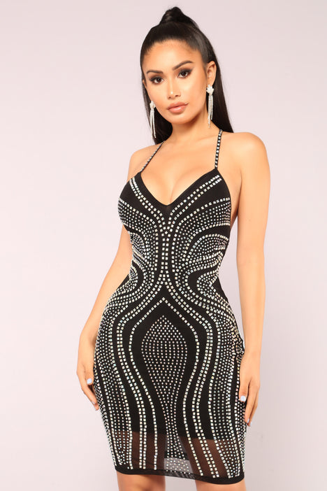 Fashion nova top black rhinestone dress