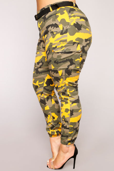 Plus size yellow outlet camo pants