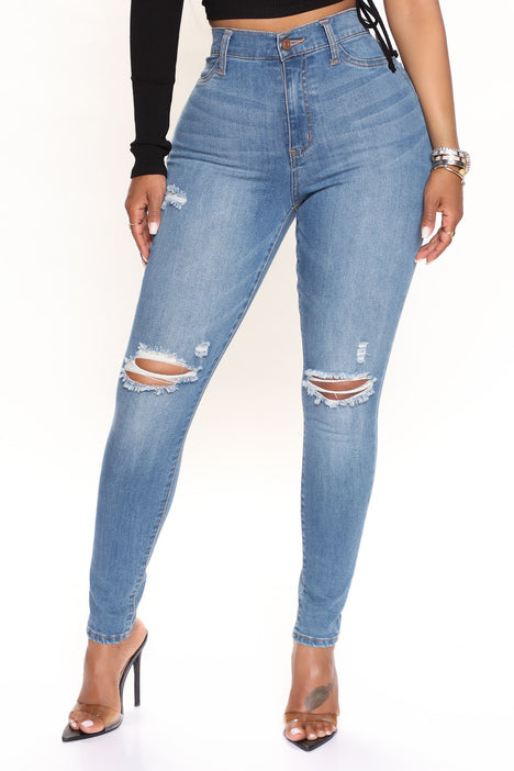 Dream Come True Stacked Jeans - Medium Blue Wash, Fashion Nova, Jeans