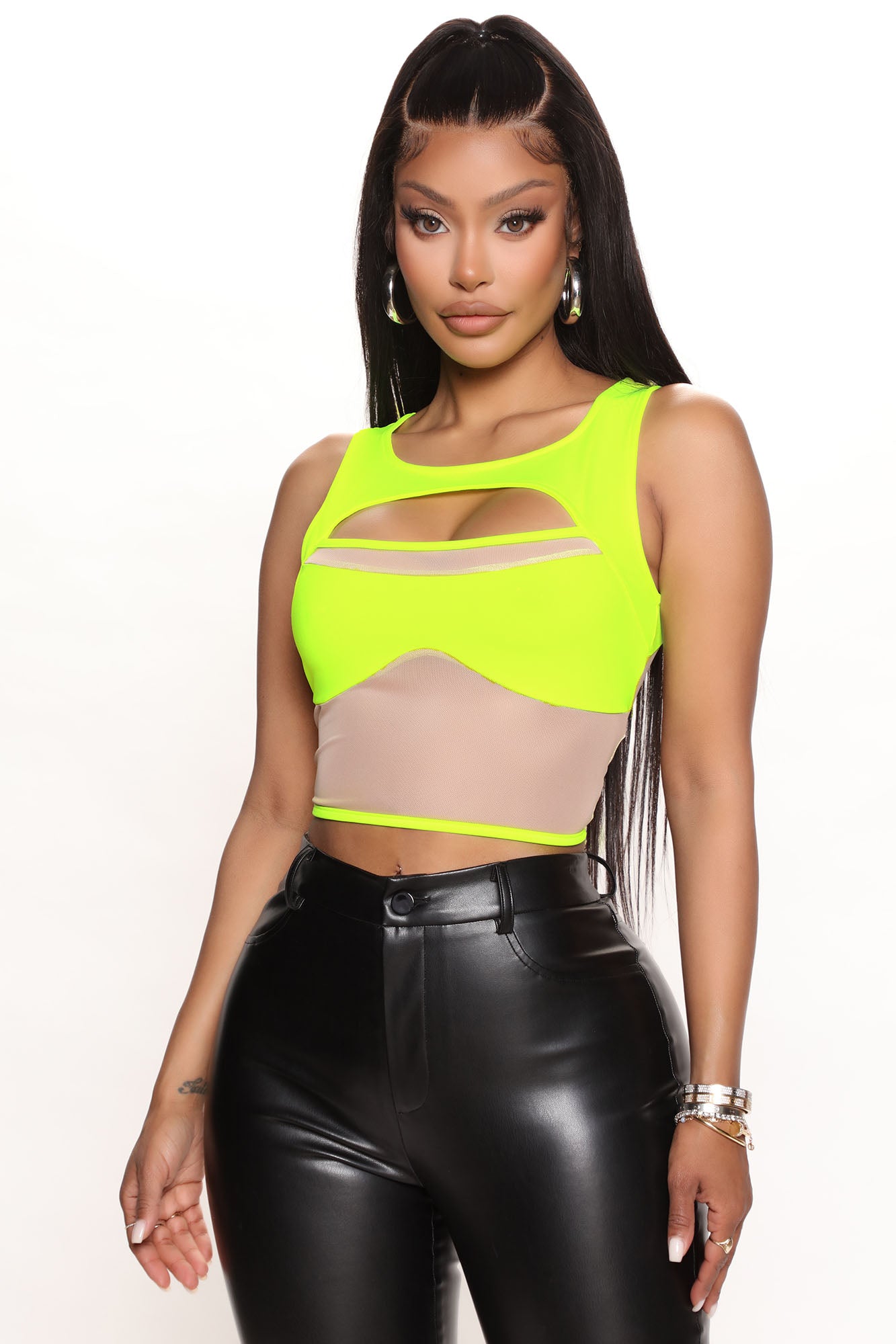 Neon yellow mesh crop top sale