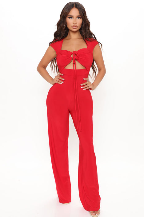 Leslie Wide Leg Jumpsuit Red