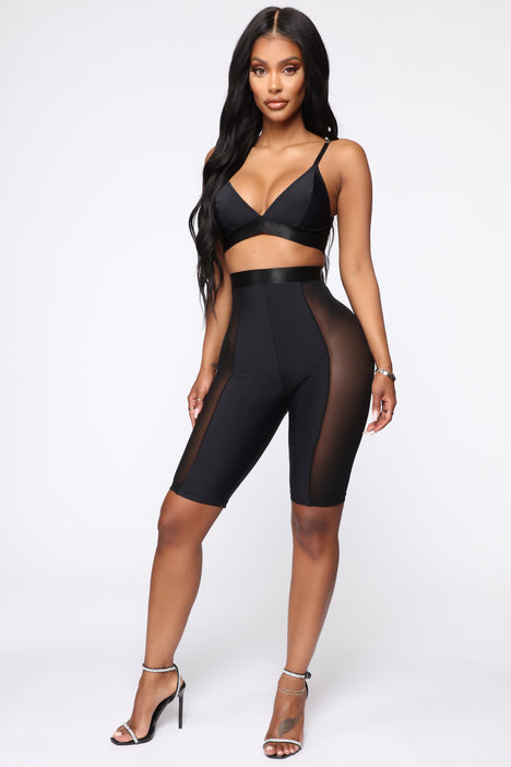 Sharee Sheer Mesh Biker Short Coverup – Féline Couture