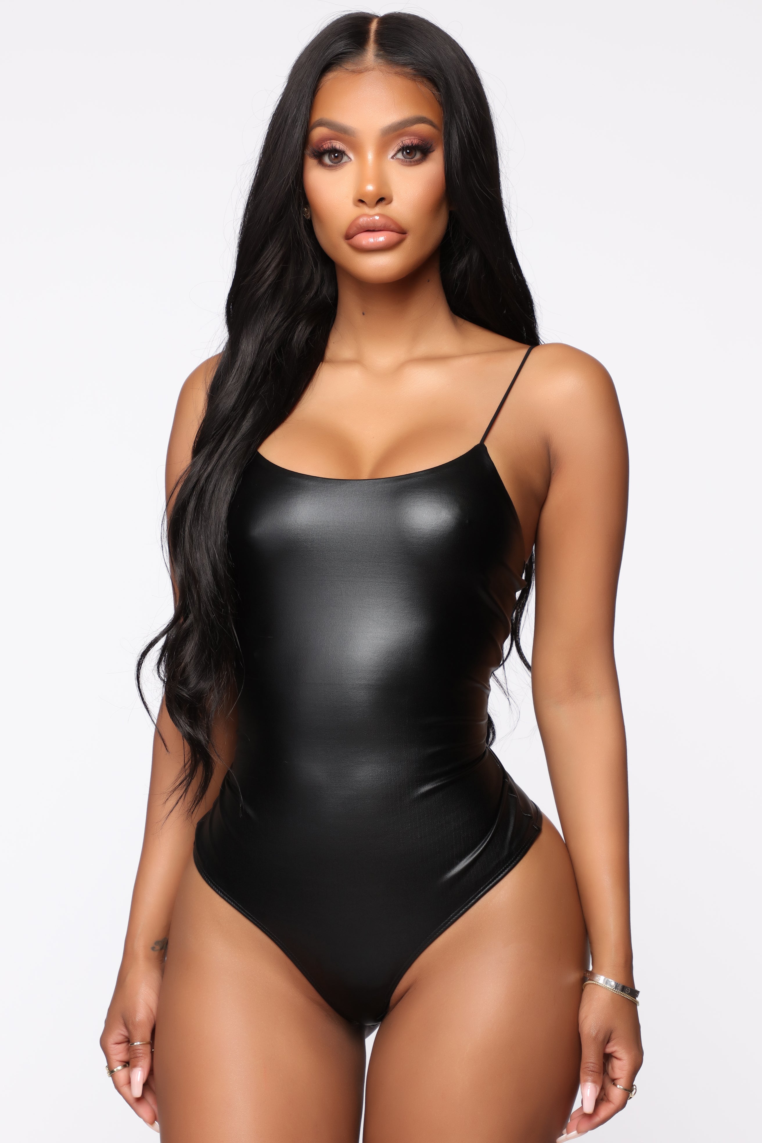 Kiki PU Leather Bodysuit Matte Black