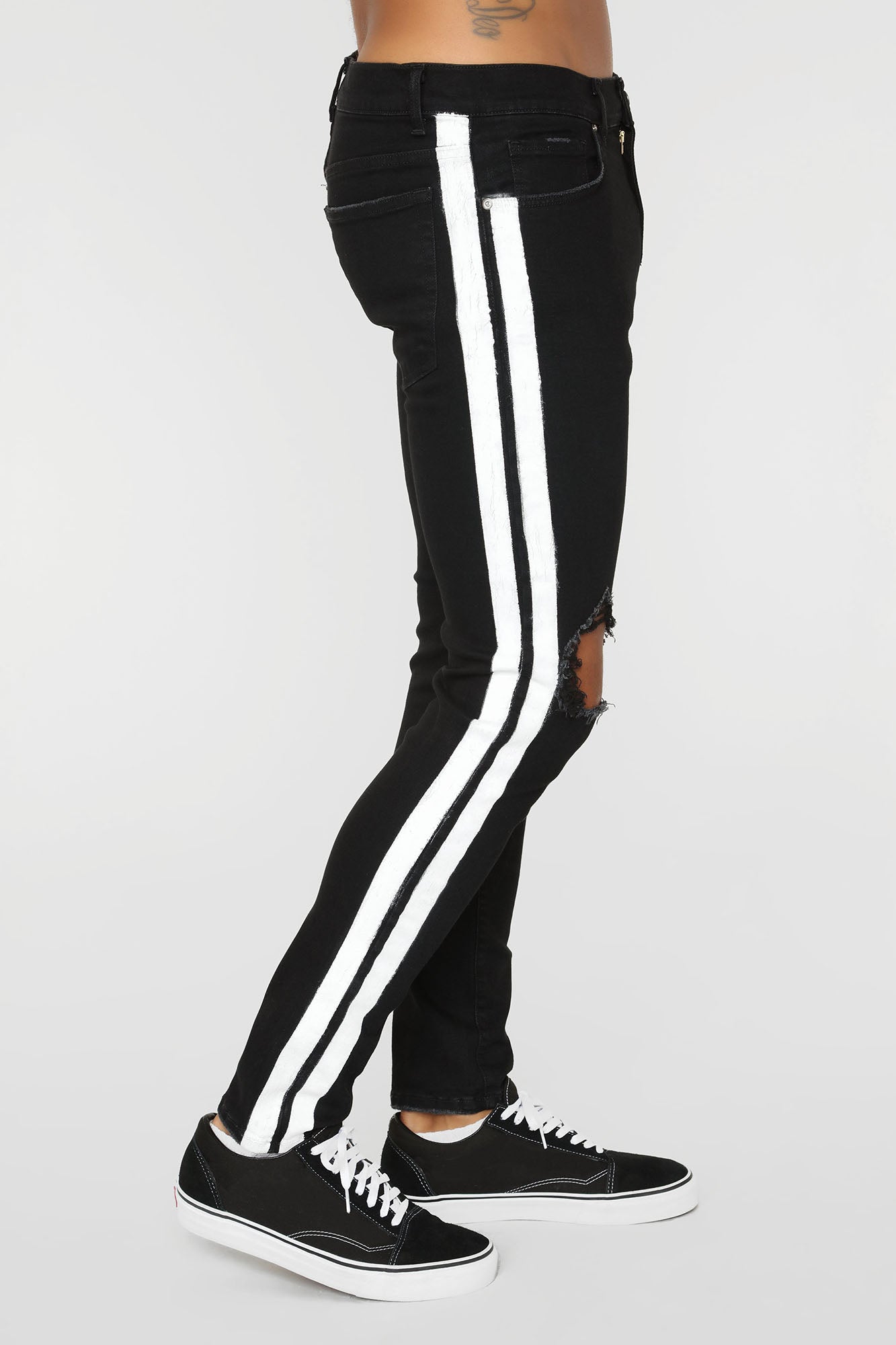 Mens skinny jeans with stripe down 2025 the side