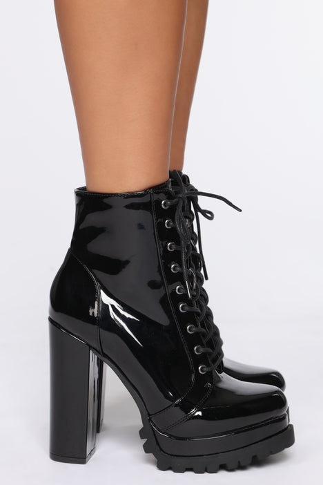 Women's Patent Leather Chunky Heels Ankle Boots