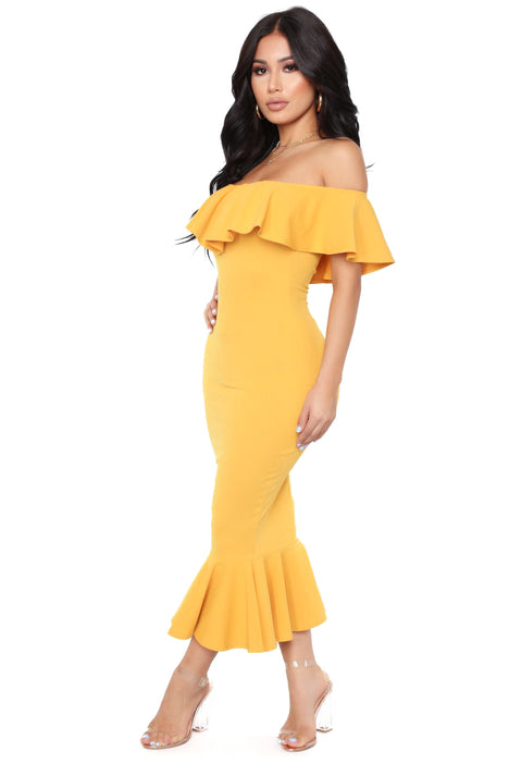 Fashion nova online mustard yellow dress