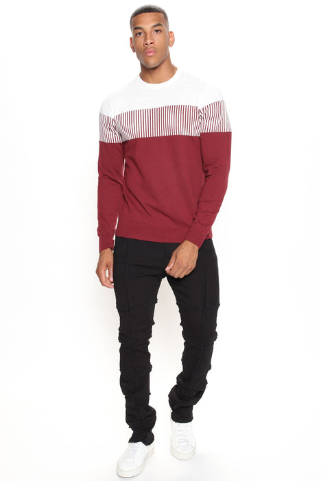 Maroon and white striped sweater clearance