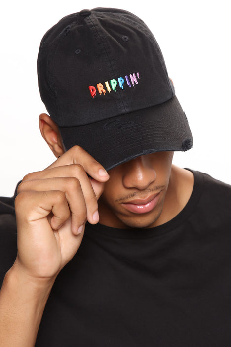 Black distressed dad hat sales