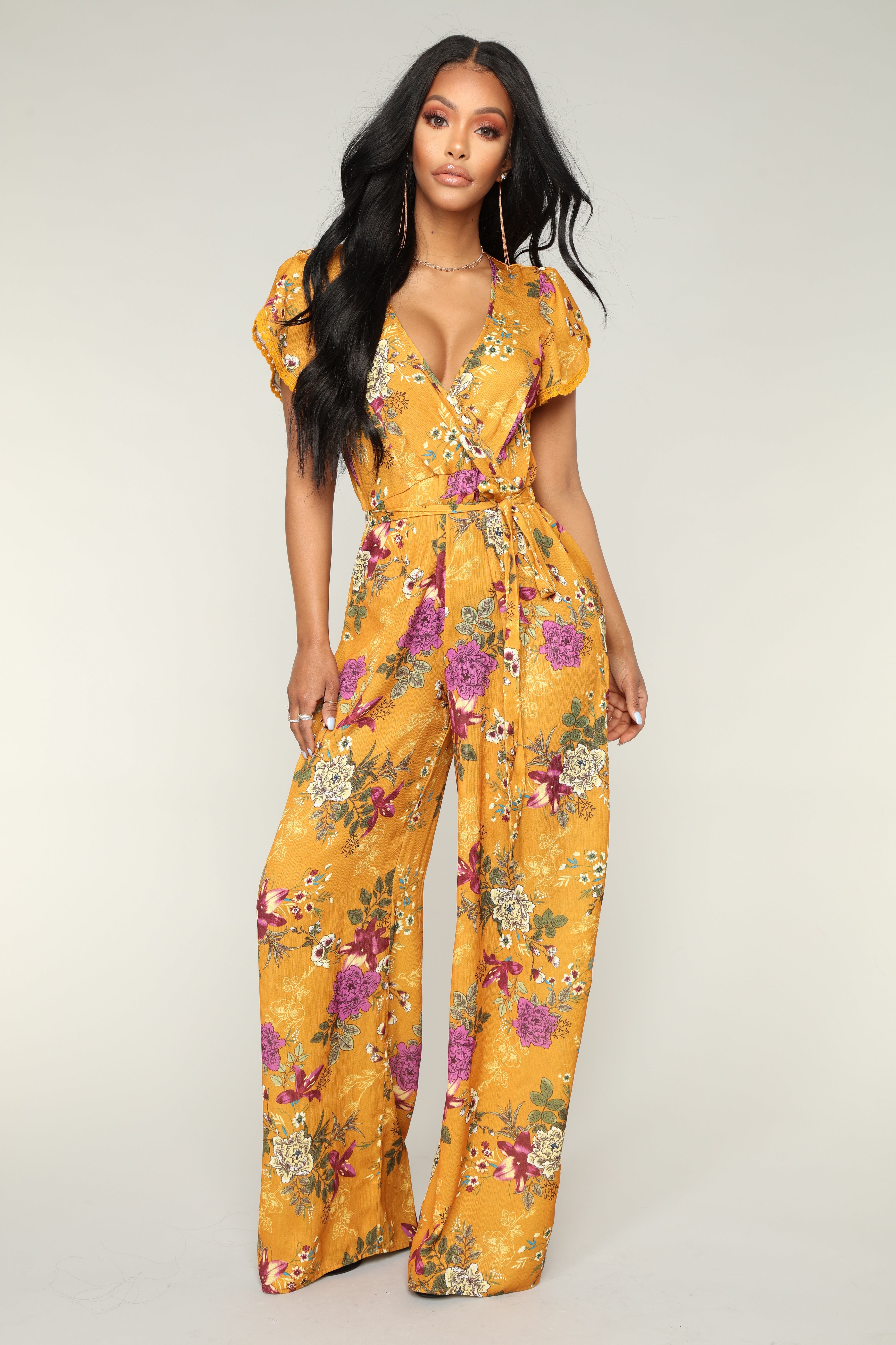 Sun Energy Floral Jumpsuit Mustard