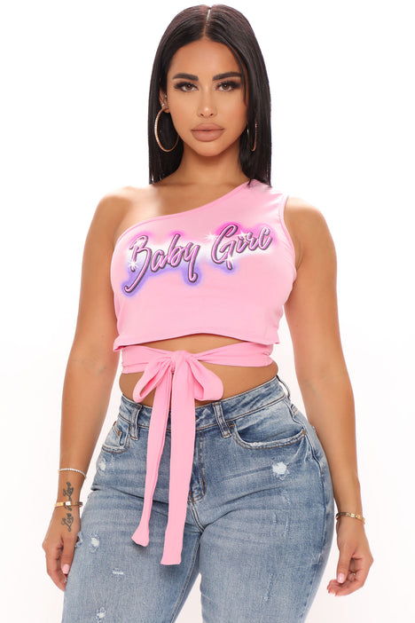 Baby Girl One Shoulder Tie Top Pink