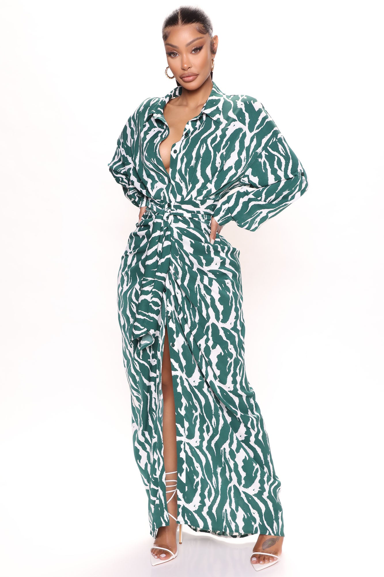 Green safari dress top