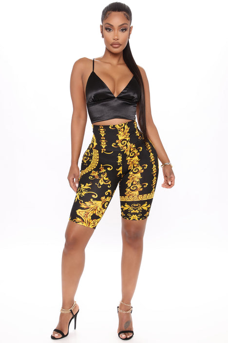 Black and discount gold biker shorts