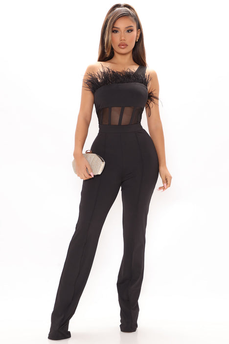 Fashion nova black overalls sale