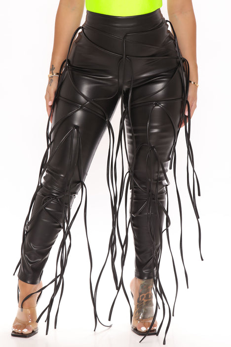 Pull Some Strings Faux Leather Pants Black