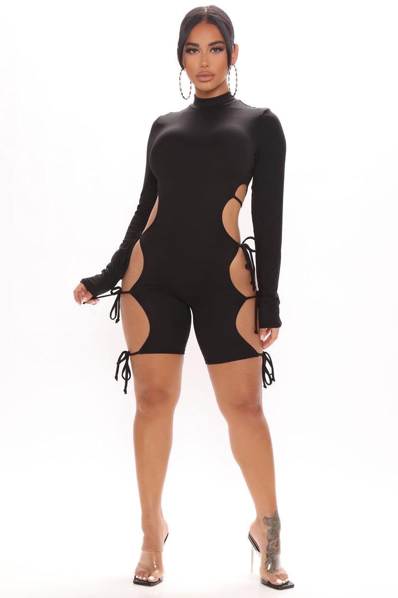 Side To Side Biker Short Romper - Black | Fashion Nova, Rompers ...