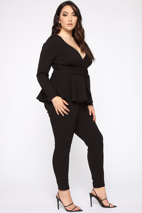 Black Open Shoulder Peplum Jumpsuit – Nina Cheyenne