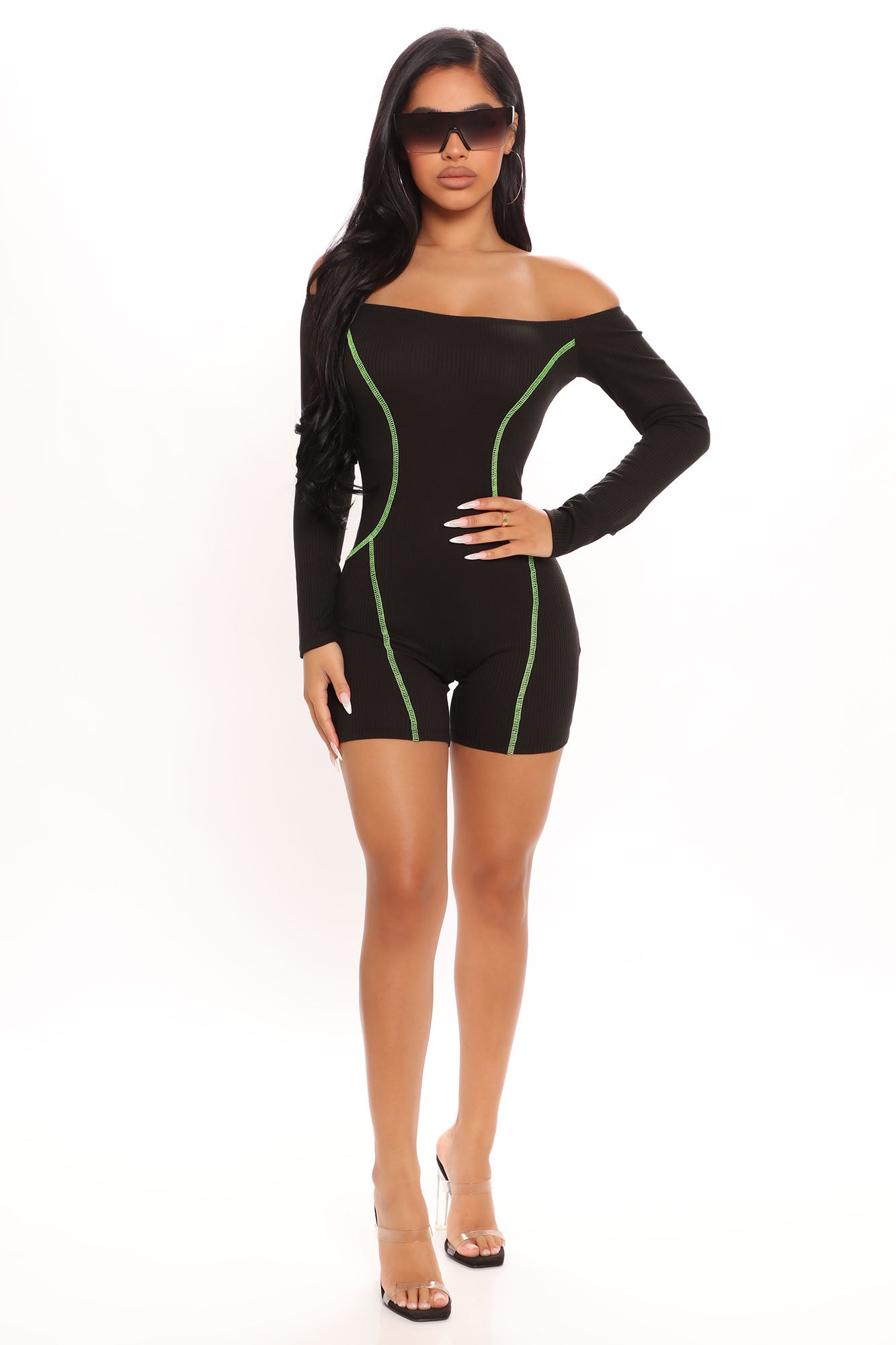 Neon green on sale romper fashion nova
