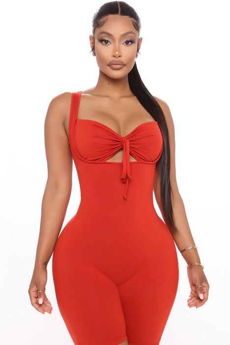 Red biker short romper cheap