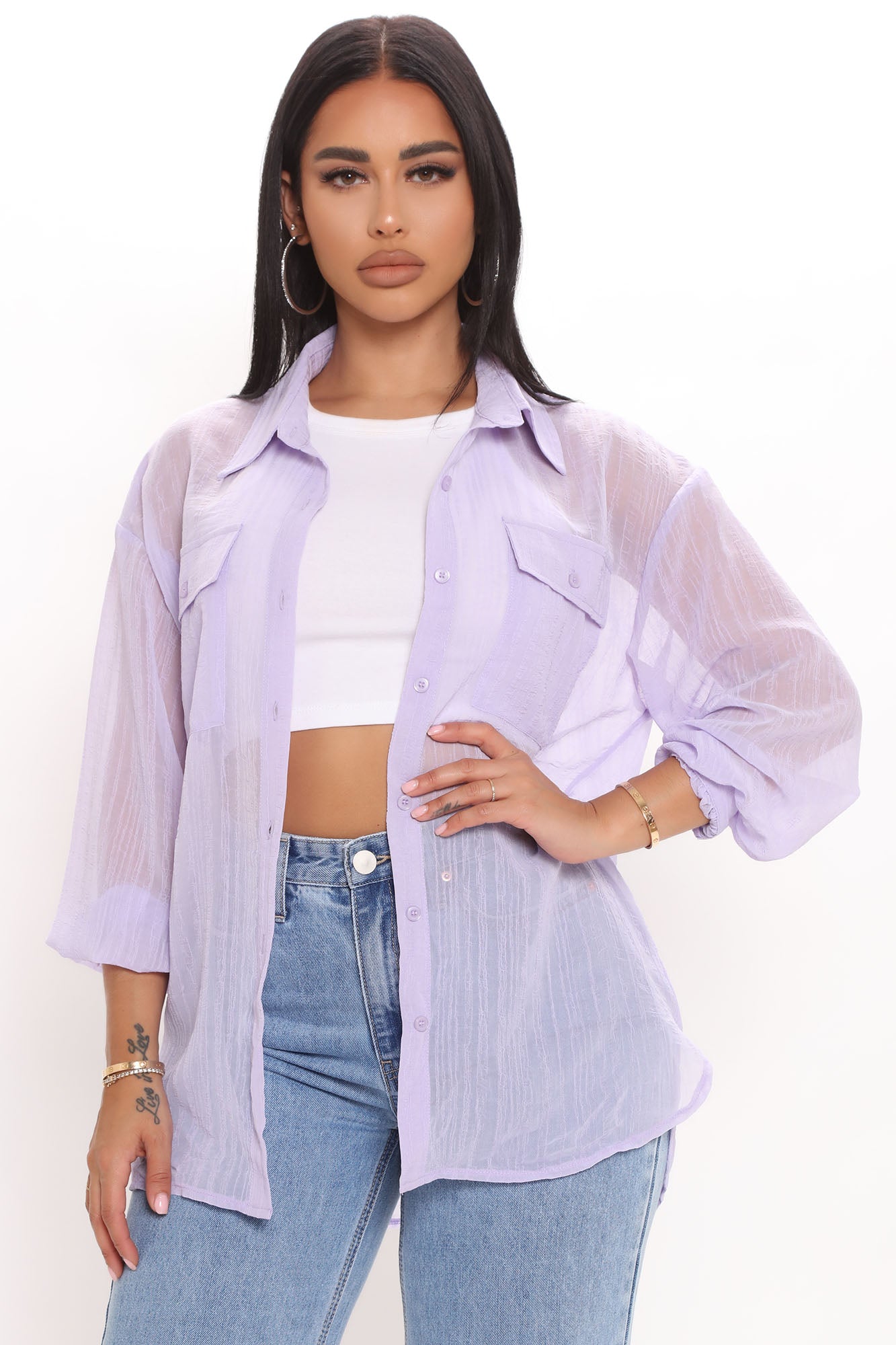 Off To Malibu Sheer Shirt Lavender