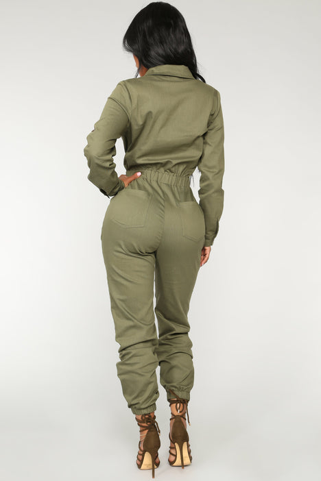 Olive green jumpsuit fashion best sale nova