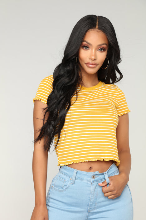 Yellow striped 2025 crop top