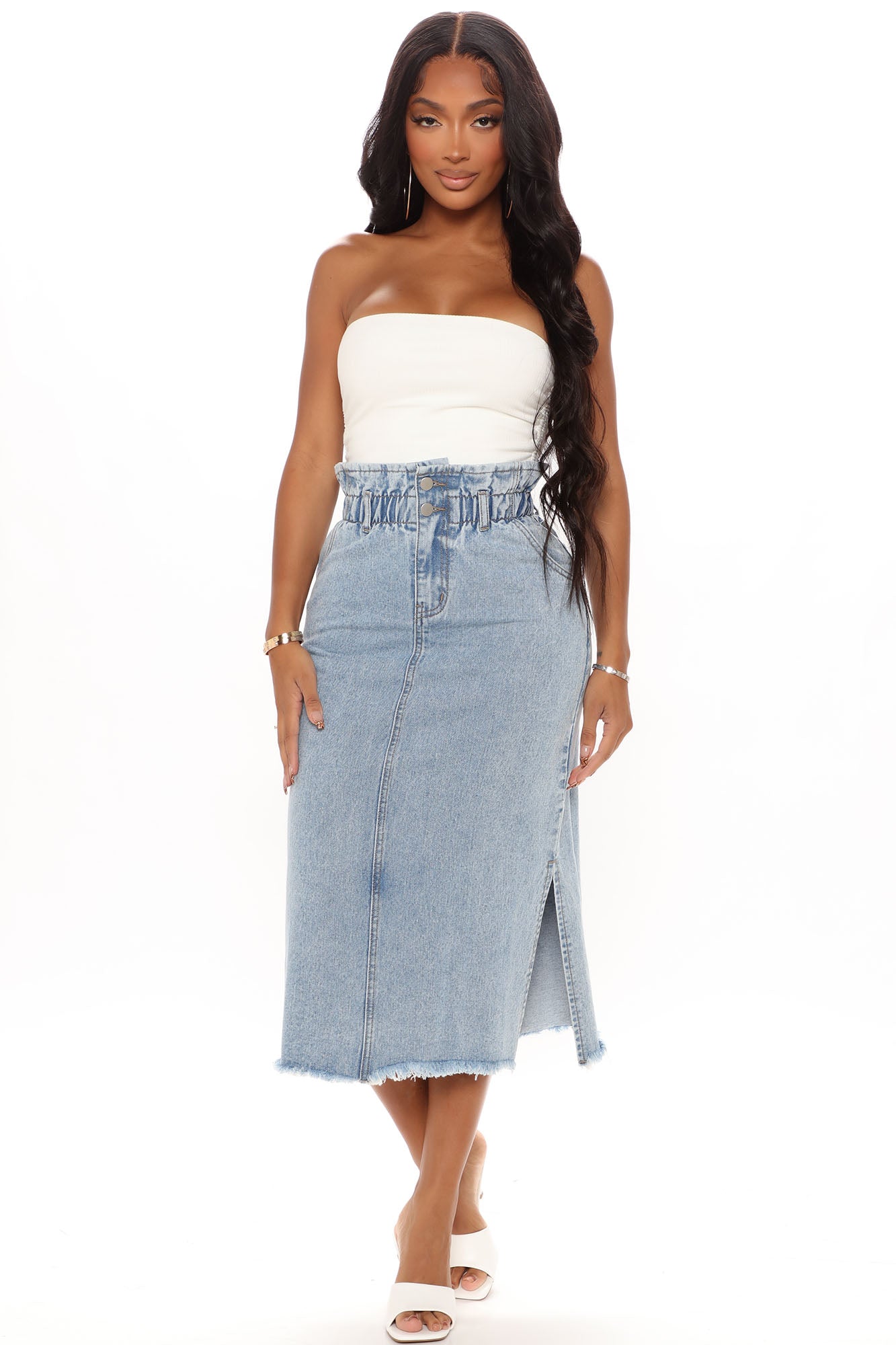 Denim midi 2025 skirt fashion nova