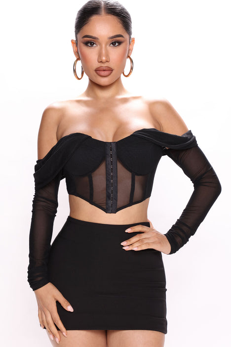 Dreaming About Us Long Sleeve Corset Top - Black