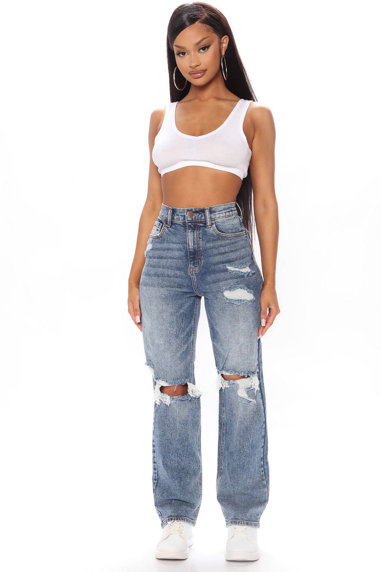 Go Off Boyfriend Distressed Jeans - Medium Blue Wash, Fashion Nova, Jeans