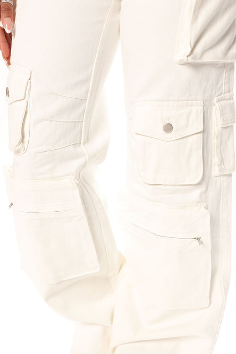 Lily High Rise Cargo Jeans - White, Fashion Nova, Jeans