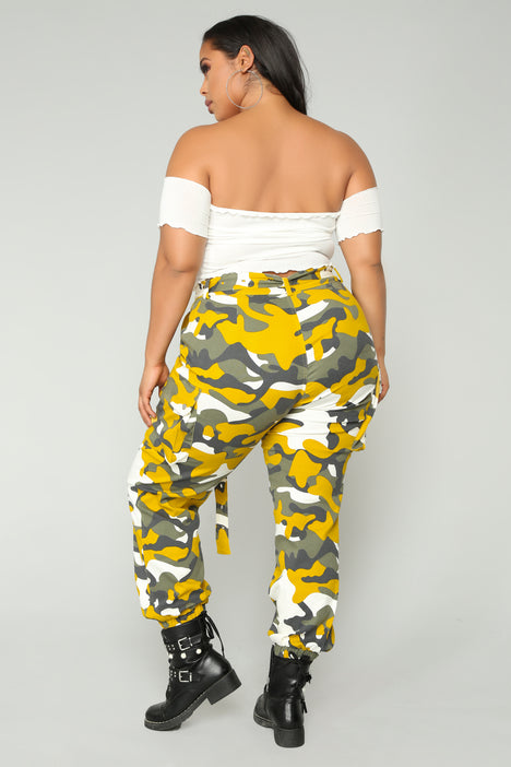Yellow camo pants fashion nova hot sale