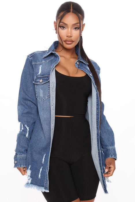 Fashion nova shop distressed denim jacket