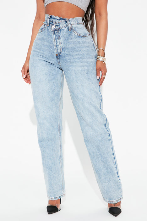 Straight Fit High waist Jeans, Light Blue