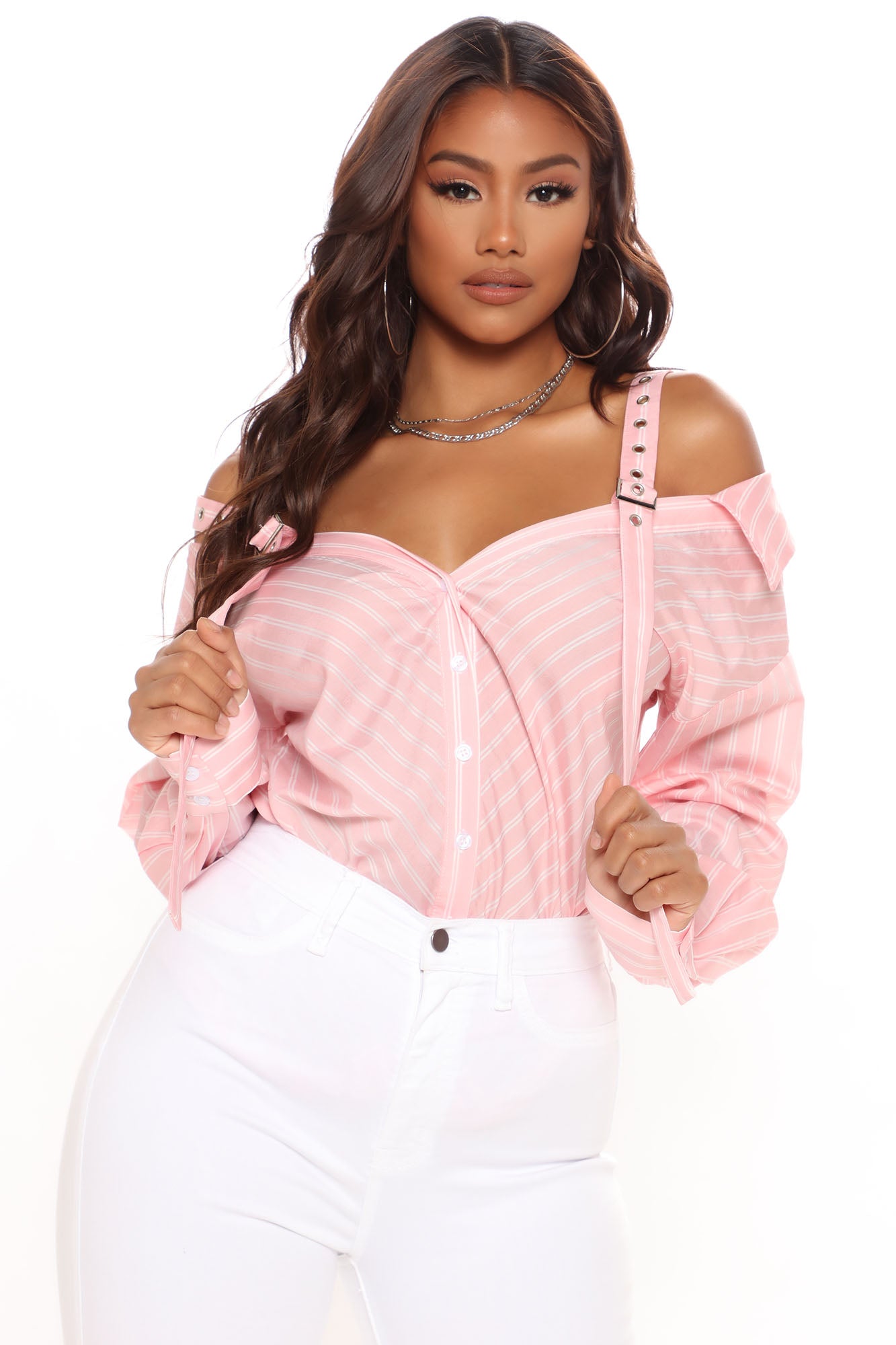 Off the shoulder pink shirt outlet