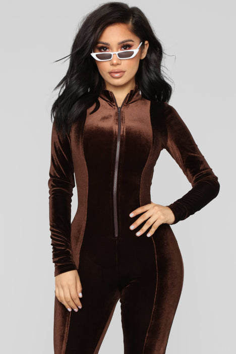 Chocolate new arrivals velvet jumpsuit
