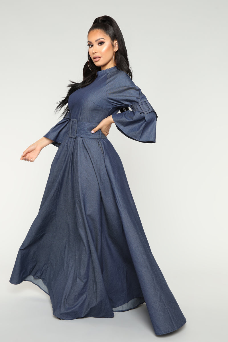 Something Up My Sleeve Dress - Dark Denim | Fashion Nova, Luxe ...