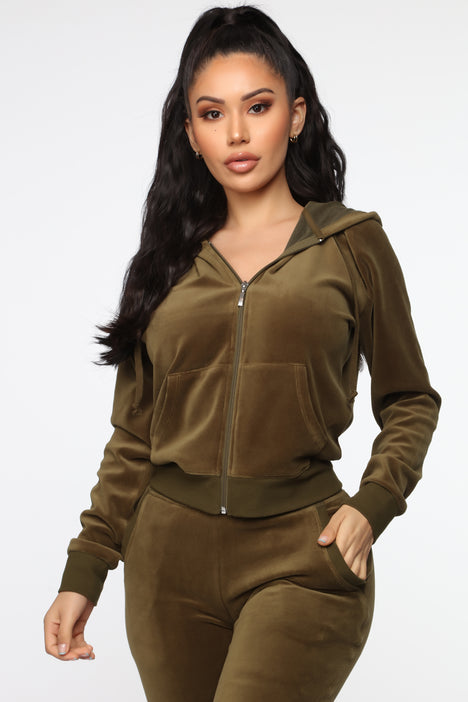 Olive green velour tracksuit sales